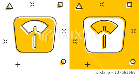 Scale icon in comic style. Balance cartoon vector illustration on white isolated background. Comparison splash effect business concept. Scale icon in comic style. Balance cartoon vector illustration on white isolated background. Comparison splash effect business concept. 137663665