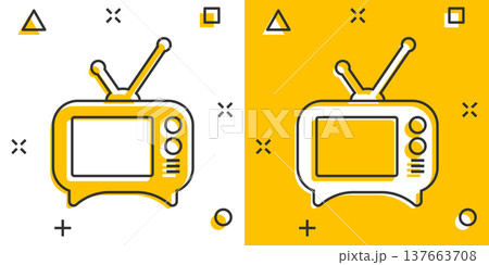 Tv icon in comic style. Television cartoon sign vector illustration on white isolated background. Video channel splash effect business concept. Tv icon in comic style. Television cartoon sign vector illustration on white isolated background. Video channel splash effect business concept. 137663708