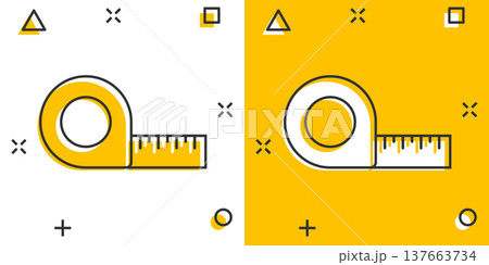 Measure tape icon in comic style. Ruler cartoon sign vector illustration on white isolated background. Meter splash effect business concept. Measure tape icon in comic style. Ruler cartoon sign vector illustration on white isolated background. Meter splash effect business concept. 137663734