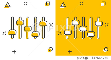 Control volume icon in comic style. Audio adjusting cartoon sign vector illustration on white isolated background. Filter splash effect business concept. Control volume icon in comic style. Audio adjusting cartoon sign vector illustration on white isolated background. Filter splash effect business concept. 137663740