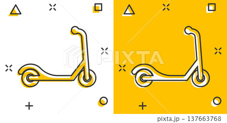 Electric scooter icon in comic style. Bike cartoon vector illustration on white isolated background. Transport splash effect business concept. 137663768
