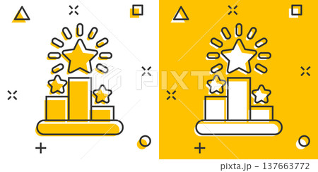 Podium icon in comic style. Pedestal cartoon vector illustration on white isolated background. Award splash effect business concept. Podium icon in comic style. Pedestal cartoon vector illustration on white isolated background. Award splash effect business concept. 137663772