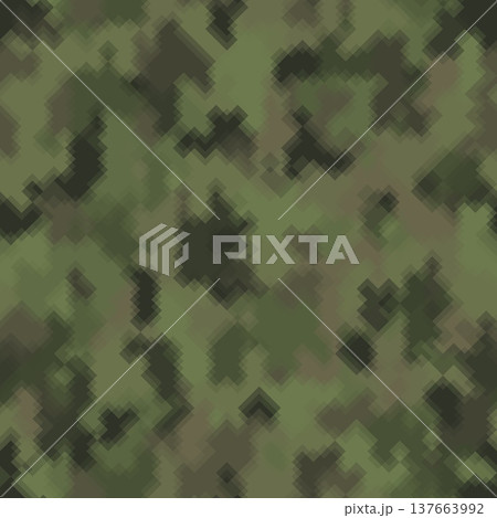 Seamless green camouflage pattern with pixel retro effect abstract background 137663992