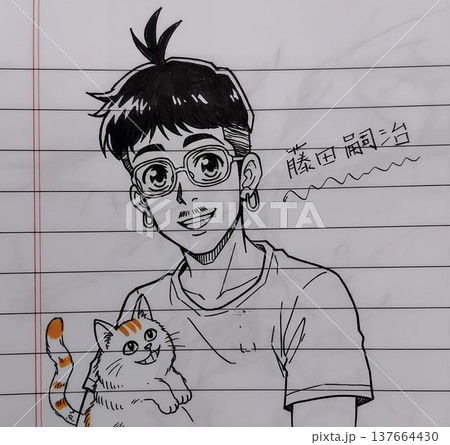 【藤田嗣治-エコール・ド・パリの天才画家】便箋にペン画 137664430