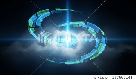 Digital Spiral Energy Vortex With Blue Light Beam And Clouds In 137665141