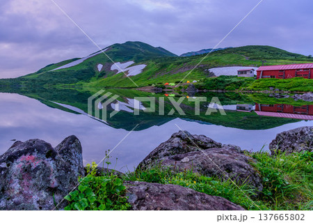 【北アルプス】夕暮れに染まる白馬大池と鏡面リフレクション 137665802