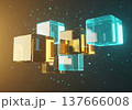 Golden and Cyan Cubes Abstract Geometric Background With Particles 137666008
