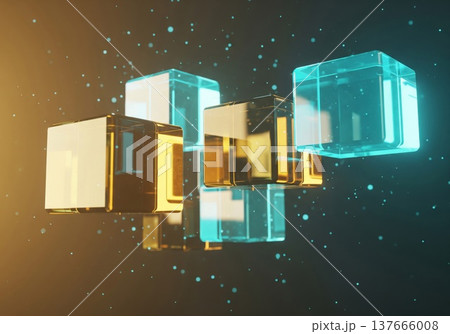 Golden and Cyan Cubes Abstract Geometric Background With Particles 137666008