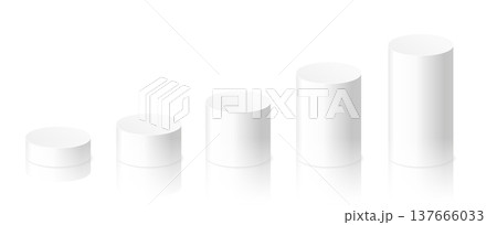 Vector set white cylindrical plinth podium in ascending height. Vector set white cylindrical plinth podium in ascending height. 137666033