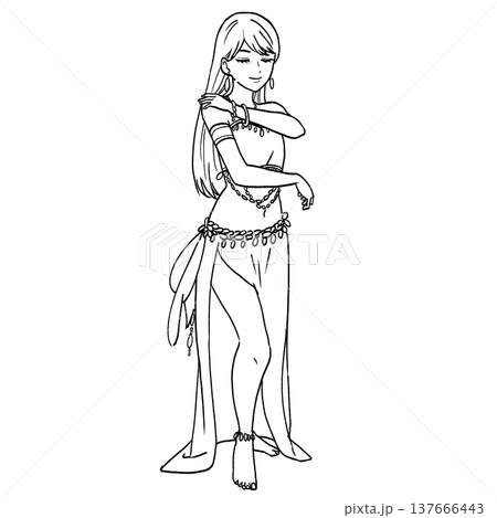 ベリーダンスを踊る女性の立ち姿の手描きイラスト(オリエンタルダンス・民族衣装) ベリーダンスを踊る女性の立ち姿の手描きイラスト(オリエンタルダンス・民族衣装) 137666443