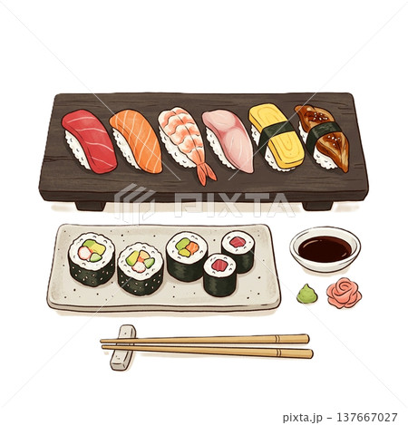 美味しそうなお寿司のイラストレーション 美味しそうなお寿司のイラストレーション 137667027