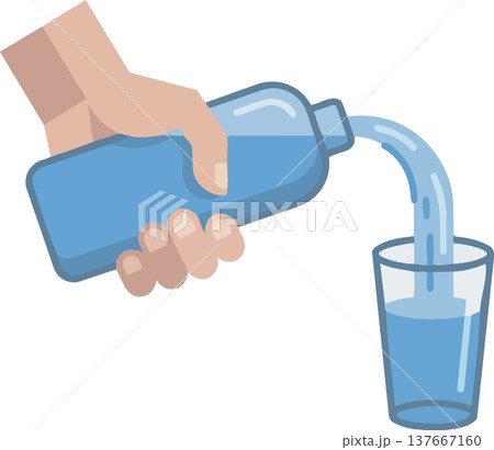 Minimal illustration of a hand pouring fresh water into a glass representing hydration daily water intake healthy lifestyle Minimal illustration of a hand pouring fresh water into a glass representing hydration daily water intake healthy lifestyle 137667160