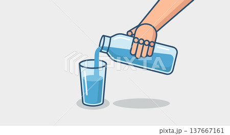 Simple modern illustration of pouring water into a glass symbolizing healthy hydration fresh drinking water Simple modern illustration of pouring water into a glass symbolizing healthy hydration fresh drinking water 137667161