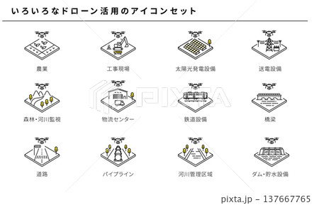 ドローン活用の産業・インフラアイコンセット 137667765