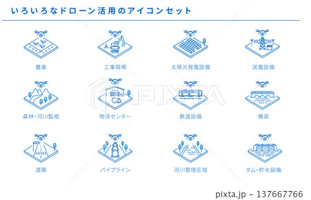 ドローン活用の産業・インフラアイコンセット ドローン活用の産業・インフラアイコンセット 137667766