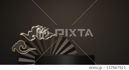 Black and gold two color stage chinaese podium style for products decoration suitable .3D rendering Black and gold two color stage chinaese podium style for products decoration suitable .3D rendering 137667921