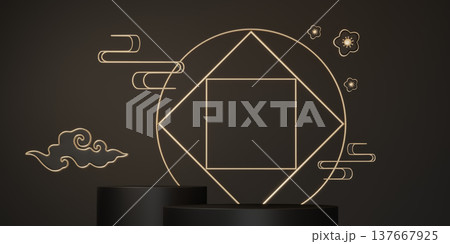 Black and gold two color stage chinaese podium style for products decoration suitable .3D rendering 137667925