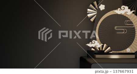 Black and gold two color stage chinaese podium style for products decoration suitable .3D rendering 137667931
