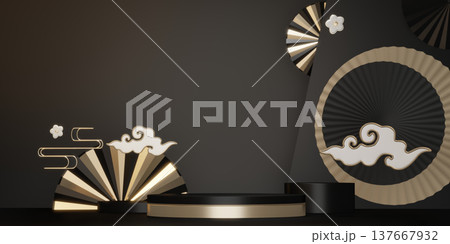 Black and gold two color stage chinaese podium style for products decoration suitable .3D rendering 137667932