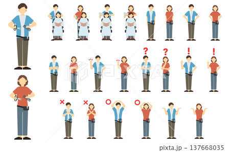 フラットイラスト：男女の美容師セット(正面) 137668035