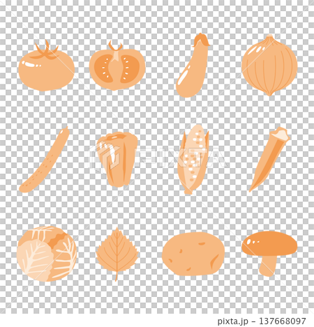 各種蔬菜和食材的簡圖。 137668097