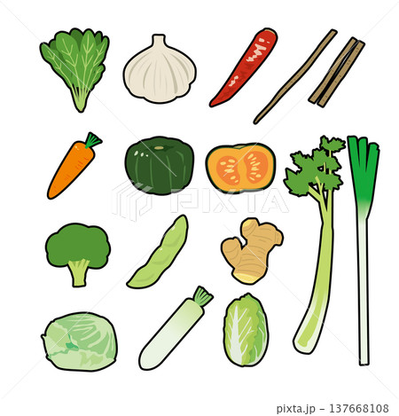 色々な野菜・食材のシンプルなイラスト素材 137668108
