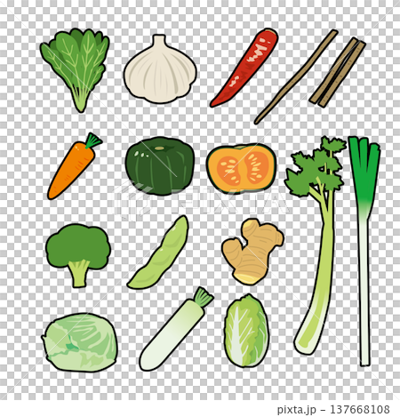各種蔬菜和食材的簡圖。 137668108