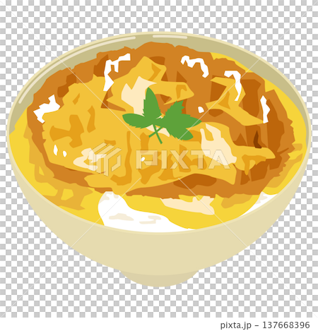 Simple illustration of katsudon (pork cutlet rice bowl). Simple illustration of katsudon (pork cutlet rice bowl). 137668396