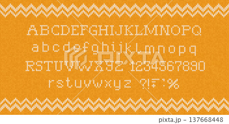 Knitted Alphabet on Yellow Fair Isle Pattern Cozy Winter Font Vector Knitted Alphabet on Yellow Fair Isle Pattern Cozy Winter Font Vector 137668448