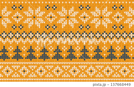 Cozy Knitted Christmas Border with Scandinavian Ornaments. Cozy Knitted Christmas Border with Scandinavian Ornaments. 137668449