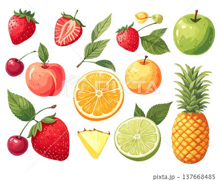やさしい手書き風フルーツイラスト素材集 果物デザイン 137668485
