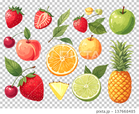 やさしい手書き風フルーツイラスト素材集 果物デザイン 137668485