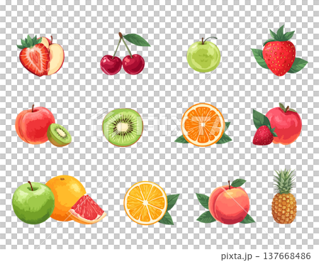 一系列柔和的手繪風格水果插圖和設計。 137668486