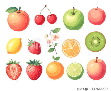 やさしい手書き風フルーツイラスト素材集 果物デザイン 137668487