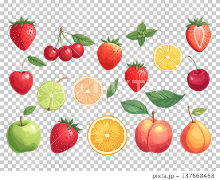 一系列柔和的手繪風格水果插圖和設計。 137668488