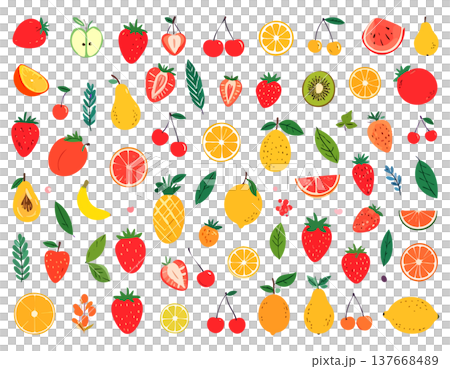 一系列柔和的手繪風格水果插圖和設計。 137668489