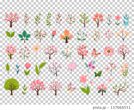 春季手繪粉彩插畫素材合輯：可愛裝飾設計套裝 137668551