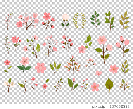 春 手書き風パステルイラスト素材集 かわいい装飾デザインセット 137668552