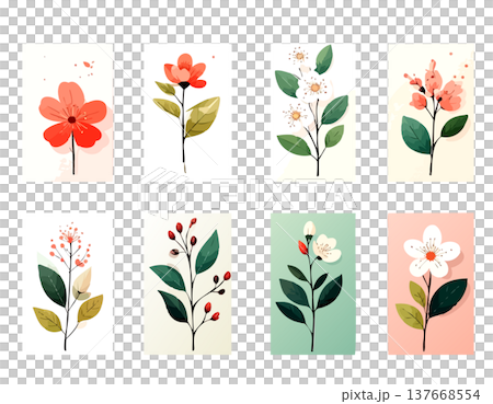 春季手繪粉彩插畫素材合輯：可愛裝飾設計套裝 137668554