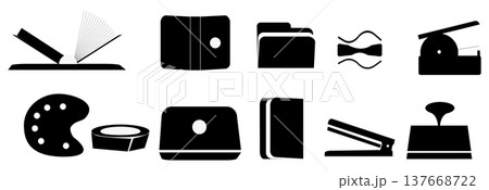 School stationery icons collection with books folders stapler and stamp 137668722
