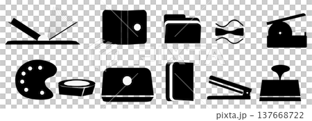 School stationery icons collection with books folders stapler and stamp 137668722