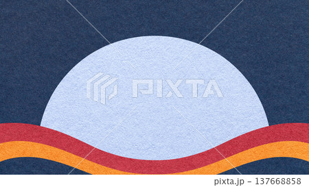 Navy textured paper background with light blue semicircle for copy space and red, orange waves for banner, presentation 137668858