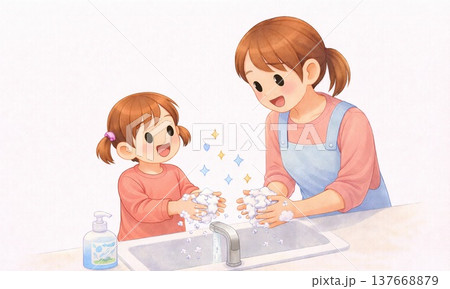 手洗いをする女の子の衛生習慣 手洗いをする女の子の衛生習慣 137668879