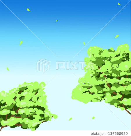 青空と舞い散る葉の夏風景イラスト背景 青空と舞い散る葉の夏風景イラスト背景 137668929