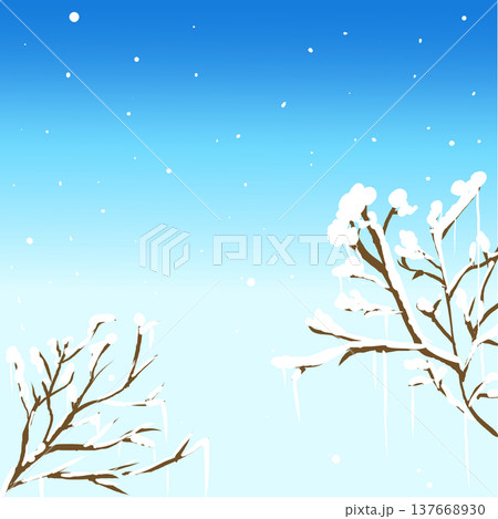 青空と舞い散る雪の冬風景イラスト背景 青空と舞い散る雪の冬風景イラスト背景 137668930