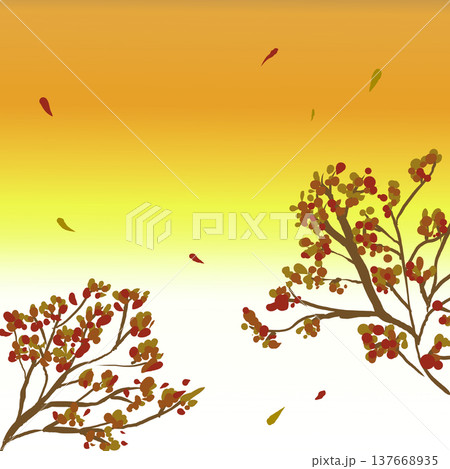 朝焼けに舞い散る紅葉の秋風景イラスト背景 137668935