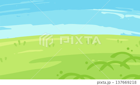 絵の具で描いたような和風な雰囲気のある草原と空の背景イラスト_16:9 絵の具で描いたような和風な雰囲気のある草原と空の背景イラスト_16:9 137669218