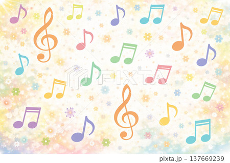 音楽シリーズ：大きめ音符のポップな総柄地紋 137669239