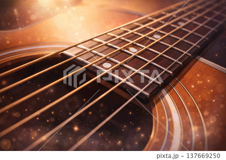 音楽シリーズ：ギター弦をアップで描いた情景背景 137669250