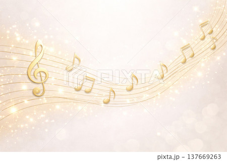 音楽シリーズ：パールホワイトと金の音符の上品な背景 137669263